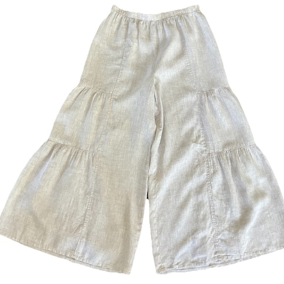 ethos Pants - Ethos Los Angeles Linen Tiered Super Wide Leg Pants for Women in Oatmeal size M